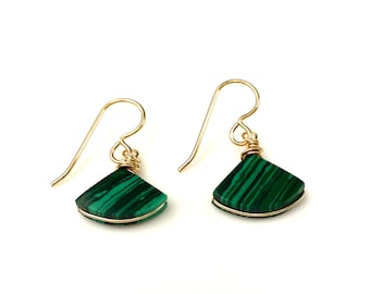 Green Malachite Earrings | Geometric Triangle Earrings | Gift for Her | Gold Malachite Earrings | Malachite Jewelry Birthday Gift for Women