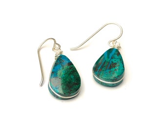 Chrysocolla Earrings | Chrysocolla Jewelry | Healing Chrysocolla Stone from Peru | Turquoise Teardrop Earrings | 30th Birthday Gift for Her