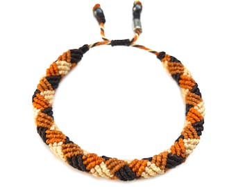 Woven Bracelet Men, Orange and Brown Men's Rope Bracelet, Man Macrame Bracelet, Mens Cord Jewelry, Gift for Him