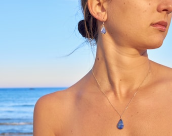 Sodalite Jewelry Set, Birthday Gift for Wife, Blue Gift Ideas for Her, Blue Jewelry Set, Girlfriend Jewelry Gift Set Necklace and Earrings