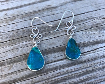 Chrysocolla Earrings, Turquoise Natural Chrysocolla Jewelry, Teardrop Healing Chrysocolla Stone Earrings