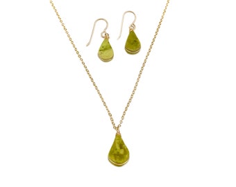 Peruvian Serpentine Jewelry Set | Chartreuse Jewelry Gift Set Serpentine Pendant Serpentine Earrings | Green Jasper Necklace and Earrings