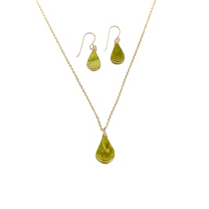 Peruvian Serpentine Jewelry Set | Chartreuse Jewelry Gift Set Serpentine Pendant Serpentine Earrings | Green Jasper Necklace and Earrings