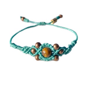 Beaded Macrame Bracelet | Aqua Blue Tigers Eye Bracelet | Boho Copper Bracelet | Macrame Gemstone Bracelet for Women
