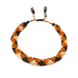 Woven Bracelet Men, Orange and Brown Men&#39;s Rope Bracelet, Man Macrame Bracelet, Mens Cord Jewelry, Gift for Him