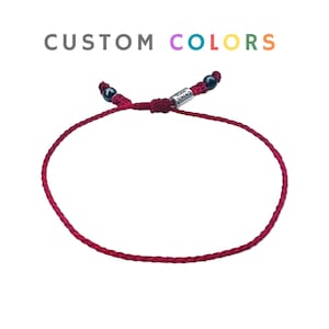 Custom Color Adjustable Rope Bracelet – Handmade Pull Tie Minimalist Cord Bracelet with Hematite Beads – Unisex Jewelry for Men Women & Kids