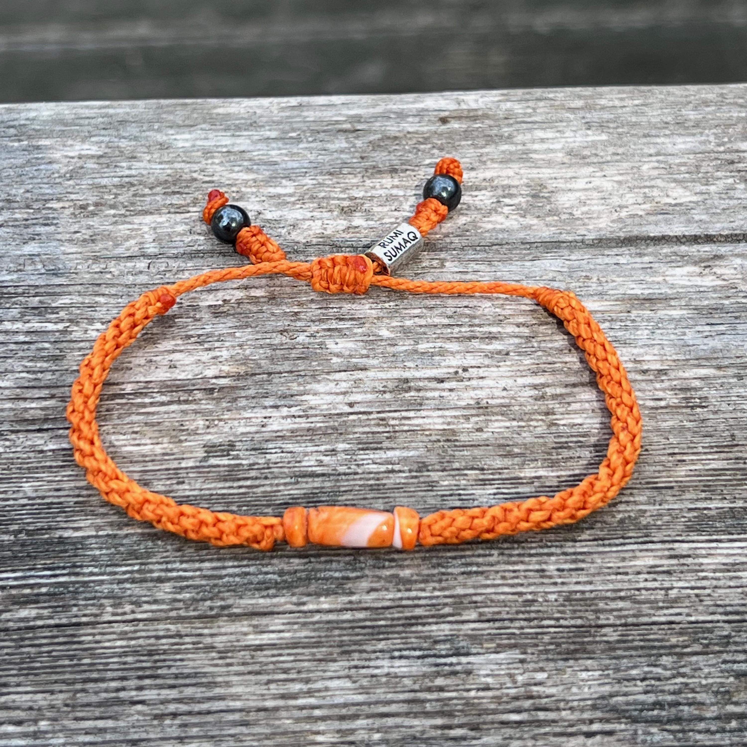 Spiney Rope Orange Spiny Oyster Bracelet, Spondylus Shell Jewelry, Woven Rope ...