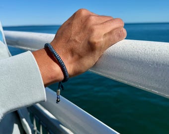 Men’s Nautical Rope Bracelet | Handmade Blue & Gray Cord Adjustable Sailor Bracelet Gift | Husband Birthday Christmas or Father’s Day