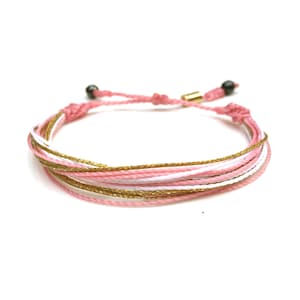 Pink String Bracelet Adjustable Handmade Macrame Wristband | Boho Friendship Gift for Women Girls | Gold or Silver Cord Handwoven Jewelry