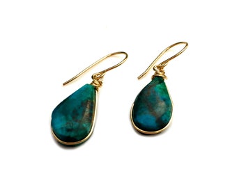Chrysocolla Earrings | Peruvian Turquoise Earrings | Chrysocolla Jewelry | Healing Chrysocolla Stone Earrings | Chrysocolla Drop Earrings