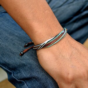 Womens Surf Bracelet | Surfer Girl Beach Lovers Jewelry | Friendship Gift for Woman Teen Preteen Girls | Rust and Aqua Thread Bracelet Handmade by Rumi Sumaq