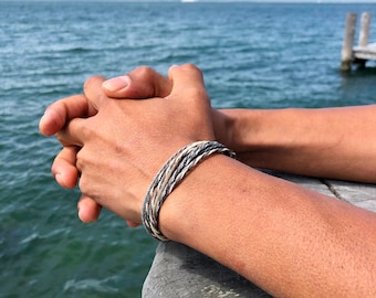 Mens Adjustable Bracelet, Gray Twisted Rope Bracelet, Wrap Grey Wax Cord Jewelry for Men
