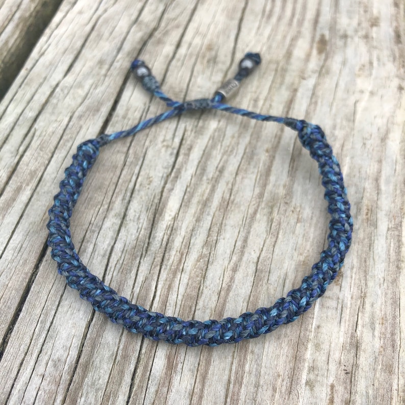 Mens Rope Bracelet | Size Adjustable Pull Tie Mens Cord Bracelet in Blue and Gray | Men Gift for Sailor Bracelet with Hematite Stones | Husband Bday Gift | Waterproof Beach Bracelet Handmade by Rumi Sumaq