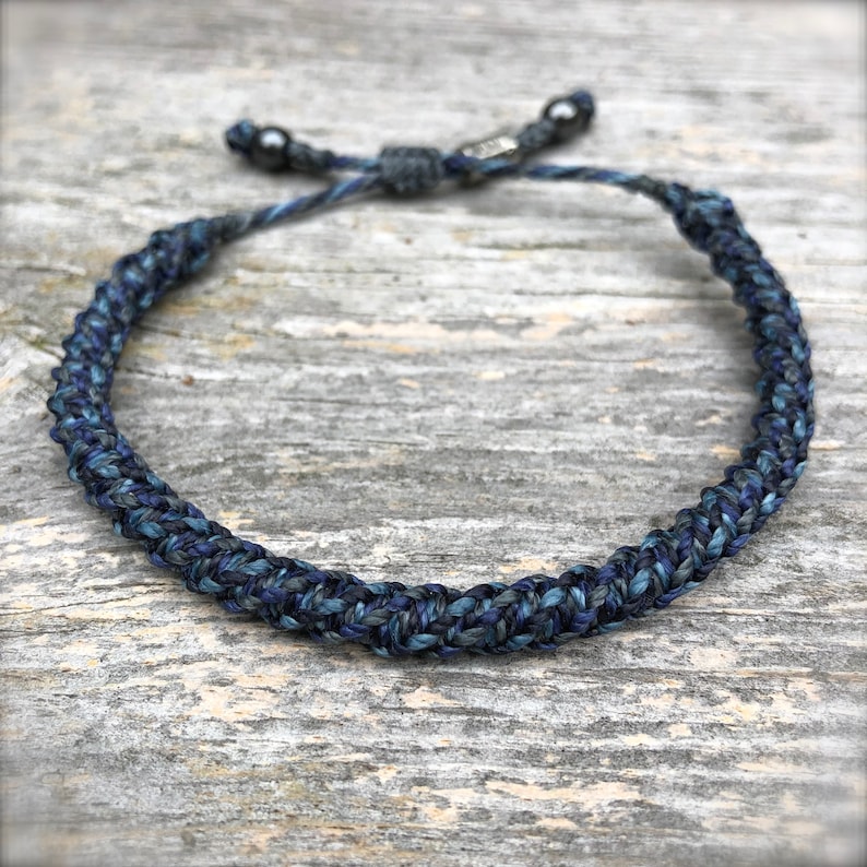 Mens Rope Bracelet | Size Adjustable Pull Tie Mens Cord Bracelet in Blue and Gray | Men Gift for Sailor Bracelet with Hematite Stones | Husband Bday Gift | Waterproof Beach Bracelet Handmade by Rumi Sumaq