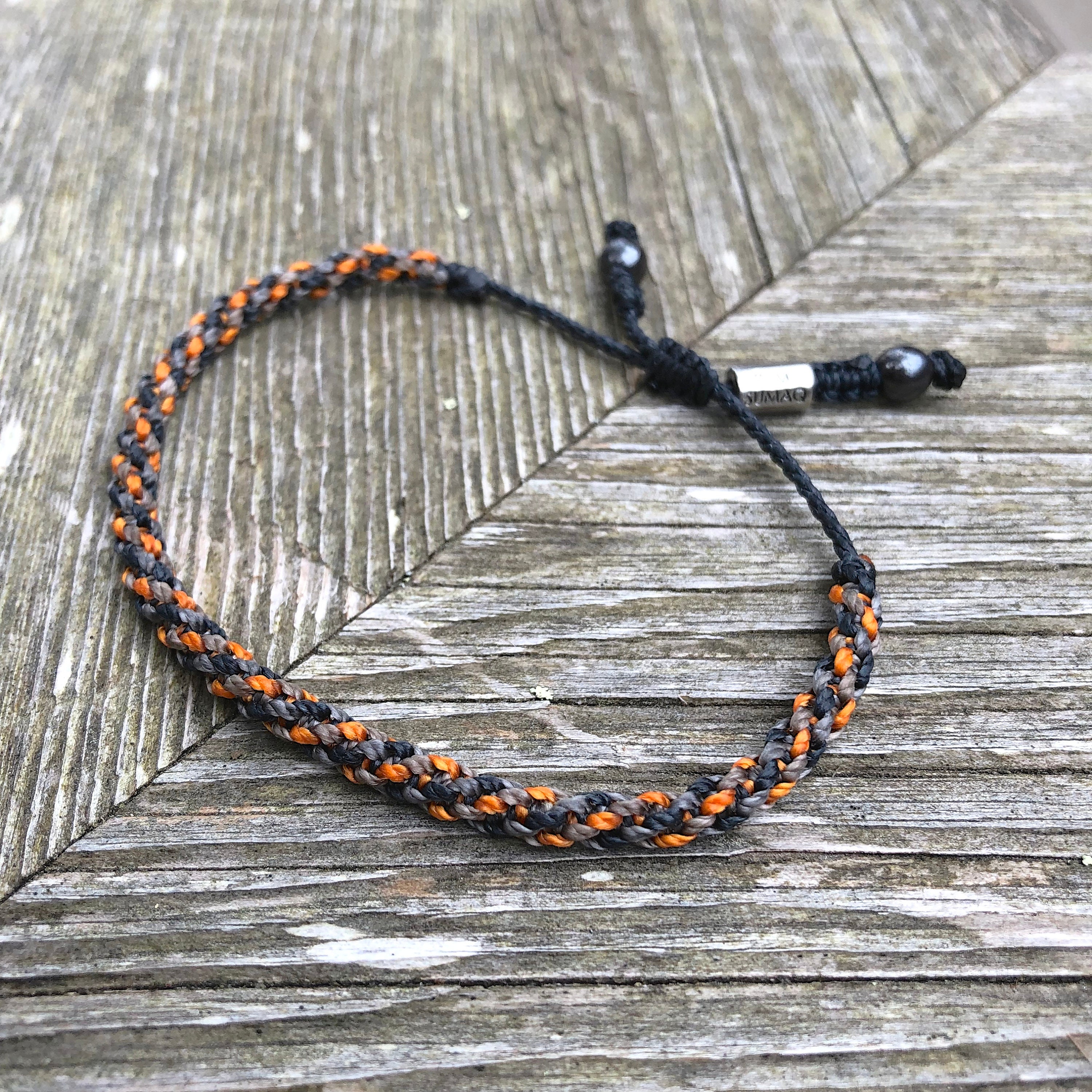 String Rope Jewelry Wax Cord Rope Bracelet in Navy Orange and Gray, Hand-knotted Sailor ...