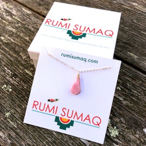 Gift for mothers day Rhodonite stone pink necklace for mom from son. Pink drop pendant Rhodonite necklace in Sterling Silver or 14k Gold fill handmade by Rumi Sumaq jewelry.