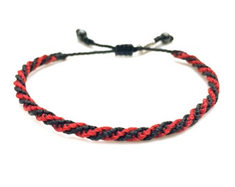 Thin Knotted Bracelet, Woven Rope Adjustable Bracelet, Sailor Knot Guy Beach Bracelet, Black and Red Jewelry