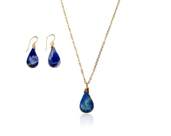Sodalite Jewelry Gift Set | Blue Sodalite Necklace and Sodalite Earrings | Dainty Blue Stone Jewelry Set | Sodalite Stone Simple Jewelry Set