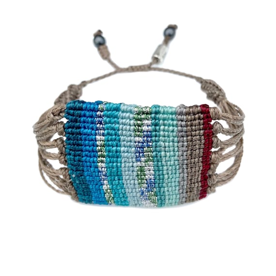 Macrame Bracelet, Striped Boho Bracelet Wide Woven Women's Festival Bracelet, Hippie Jewelry Teenage Girl Gift Bohemian Statement Bracelet