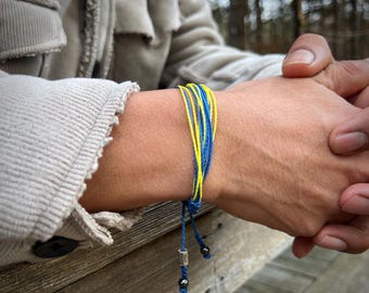 Ukraine Flag Bracelet, Ukrainian Pride Gift Blue Yellow Support Ukraine Jewelry, Adjustable Unisex Awareness Wristband for Men Women & Kids