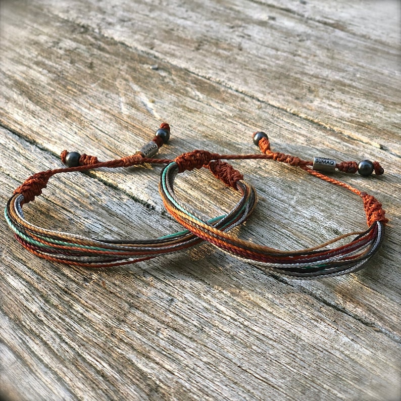 Womens Surf Bracelet | Surfer Girl Beach Lovers Jewelry | Friendship Gift for Woman Teen Preteen Girls | Rust and Aqua Thread Bracelet Handmade by Rumi Sumaq