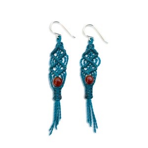 Teal Tassel Earrings | Teenage Girl Gift | Fire Agate Stone Modern Macrame Earrings | Boho Earrings | Fire Agate Earrings