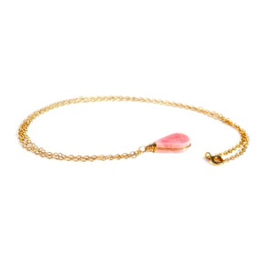 Gift for Mothers Day Gift from Son | Rhodonite Necklace Gold | Pink Stone Pendant Mothers Day Necklace | Rhodonite Jewelry | Pink Necklace for Women in Sterling Silver or 14k Gold Fill in chain lengths of 16 inch, 18 inch or 20 inch.