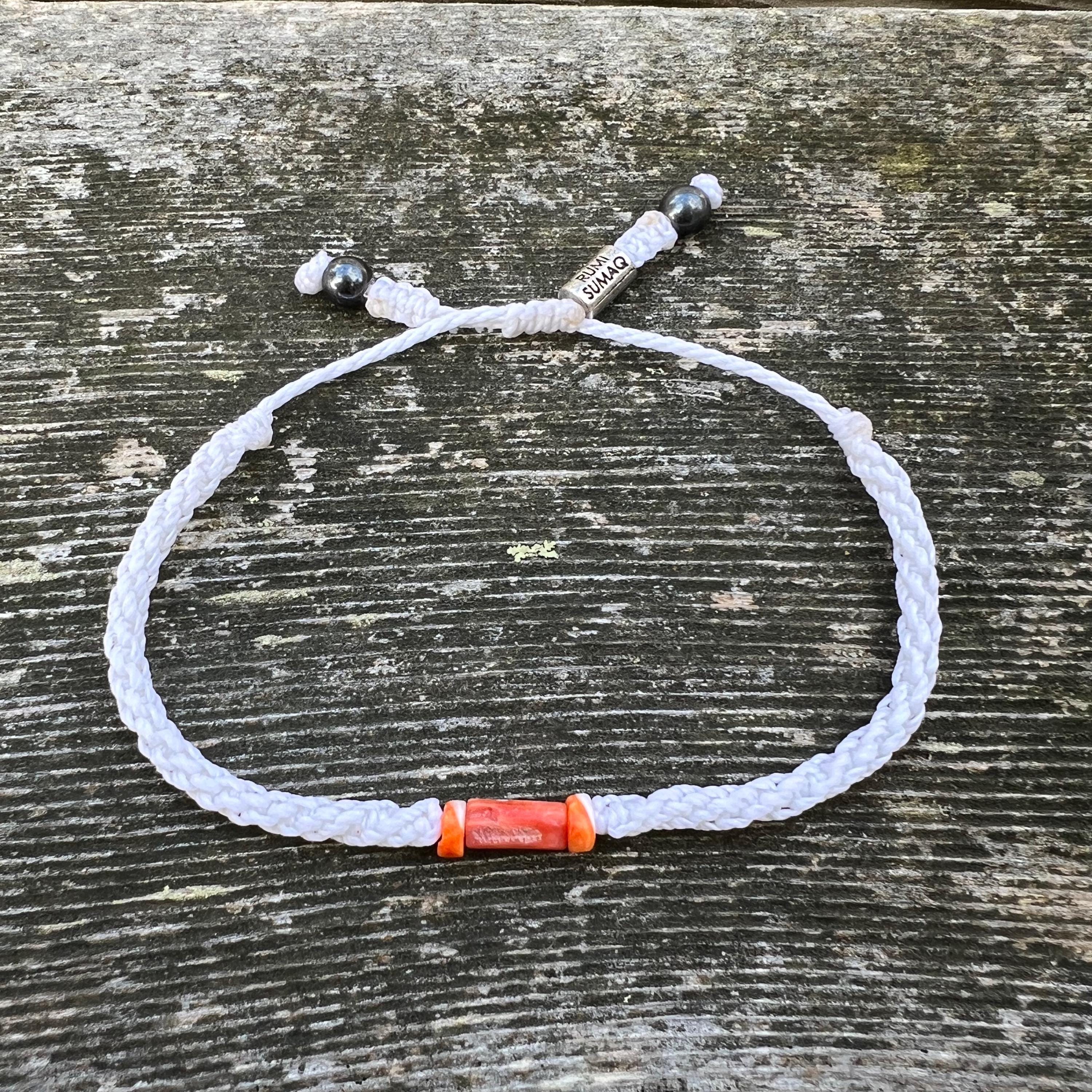 Spiney Rope Orange Spiny Oyster Bracelet, Spondylus Shell Jewelry, Woven Rope ...