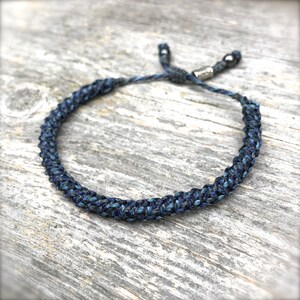 Mens Rope Bracelet | Size Adjustable Pull Tie Mens Cord Bracelet in Blue and Gray | Men Gift for Sailor Bracelet with Hematite Stones | Husband Bday Gift | Waterproof Beach Bracelet Handmade by Rumi Sumaq