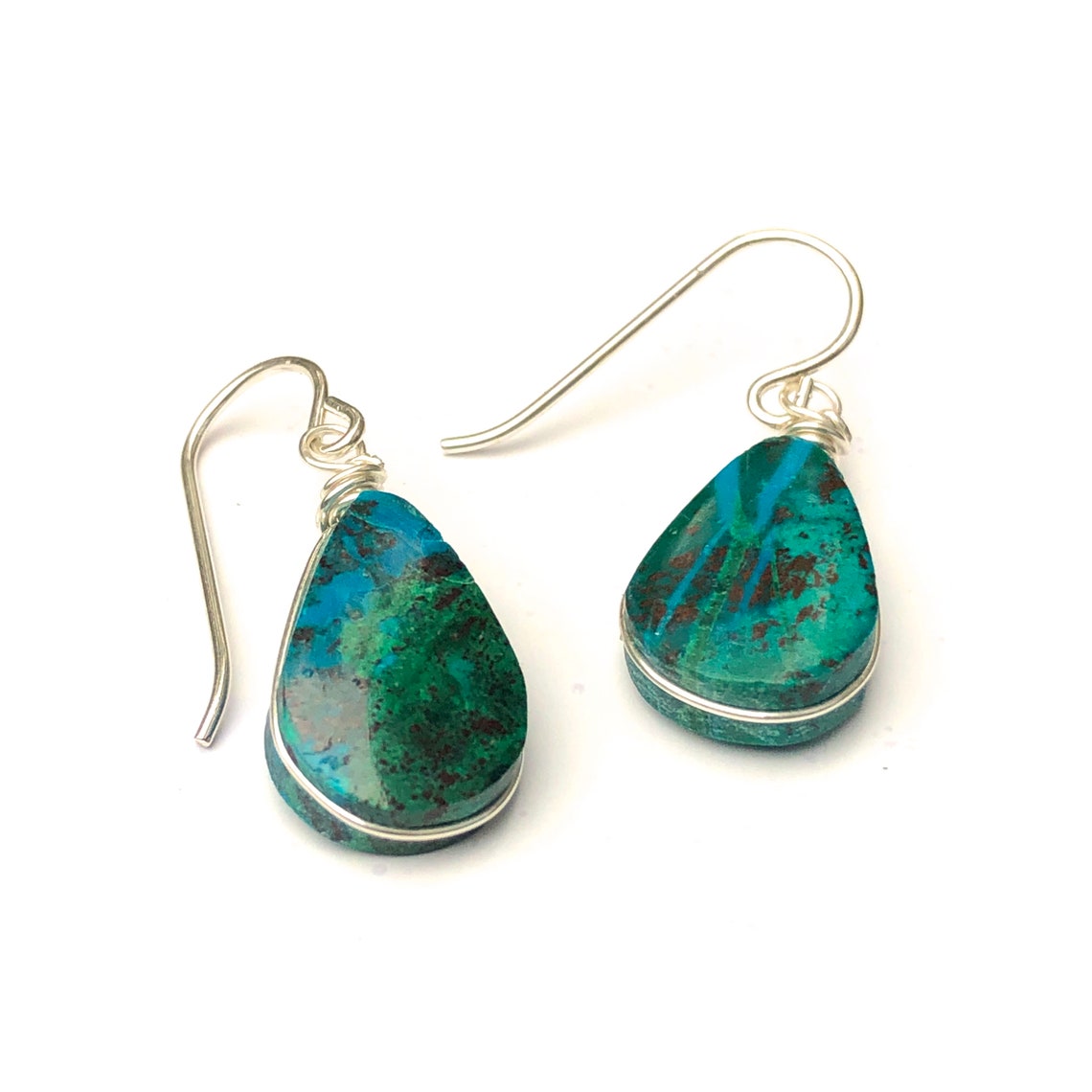 Chrysocolla Earrings Peruvian Turquoise Earrings - Etsy