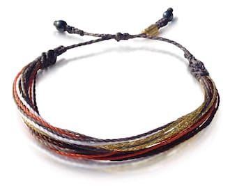 Waxed Cord Bracelet Women's Beach Jewelry, Violet Purple Orange and Gold String Bracelet