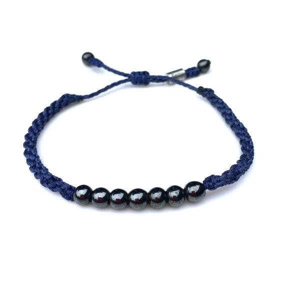 Macrame Bracelet Stone Cobalt Blue Bracelet Hematite | Etsy