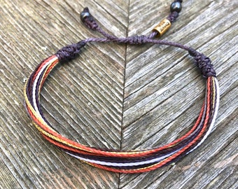 Waxed Cord Bracelet Women's Summer Beach Jewelry, Violet Purple Orange and Gold String Bracelet for Teen Girls Woman Gift