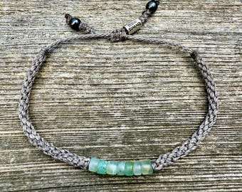Peruvian Opal Bracelet, Opal Stone Beaded Bracelet, Adjustable Rope Bracelet Raw Opal Jewelry for Men and Women, Blue Green Opal Birthstone