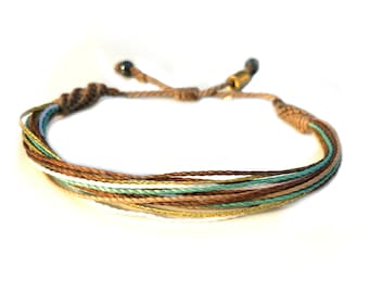 Womens Surf Bracelet Surfer Girl Beach Lovers Jewelry Friendship Gift  for Woman Teen Preteen Girls Aqua and Gold Thread Bracelet