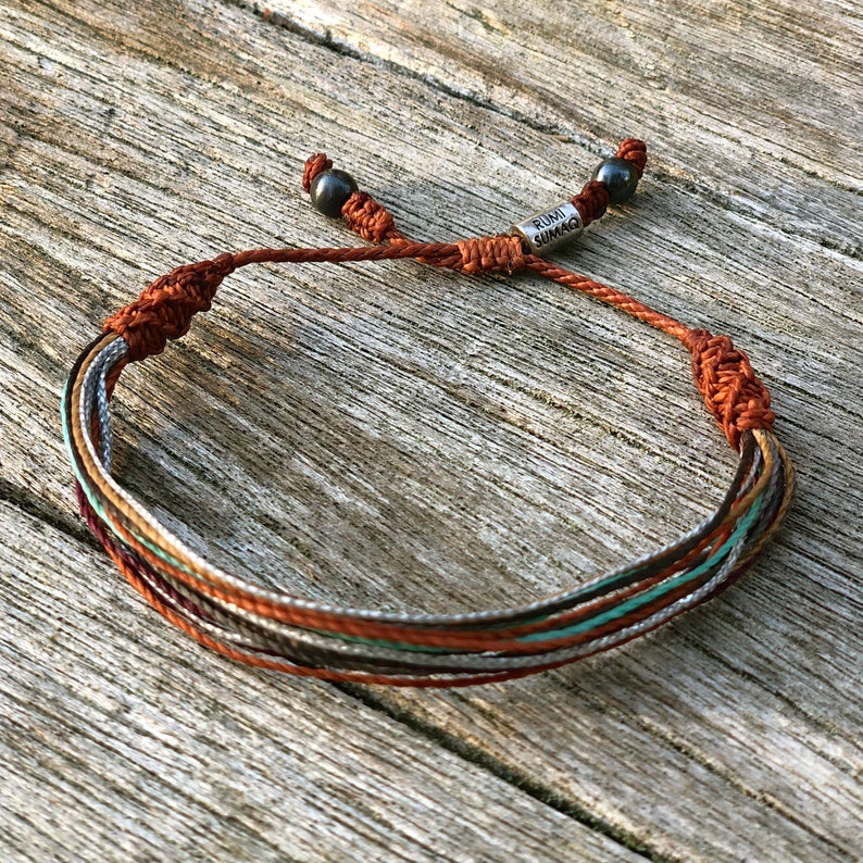 Womens Surf Bracelet | Surfer Girl Beach Lovers Jewelry | Friendship Gift for Woman Teen Preteen Girls | Rust and Aqua Thread Bracelet Handmade by Rumi Sumaq