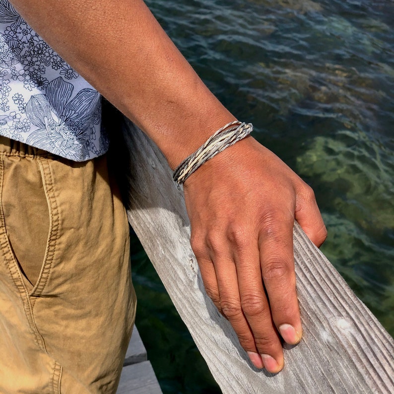 Mens Adjustable Bracelet, Gray Twisted Rope Bracelet, Wrap Grey Wax ...