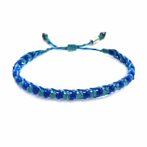 Macrame Knotted Bracelet, Blue Surf Bracelet, Aqua Teal Surfer Jewelry, Adjustable Waterproof Beach Bracelet