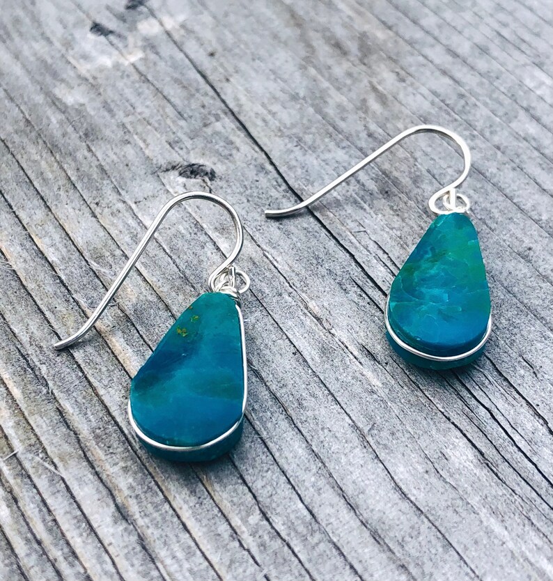 Chrysocolla Earrings Peruvian Turquoise Earrings | Etsy
