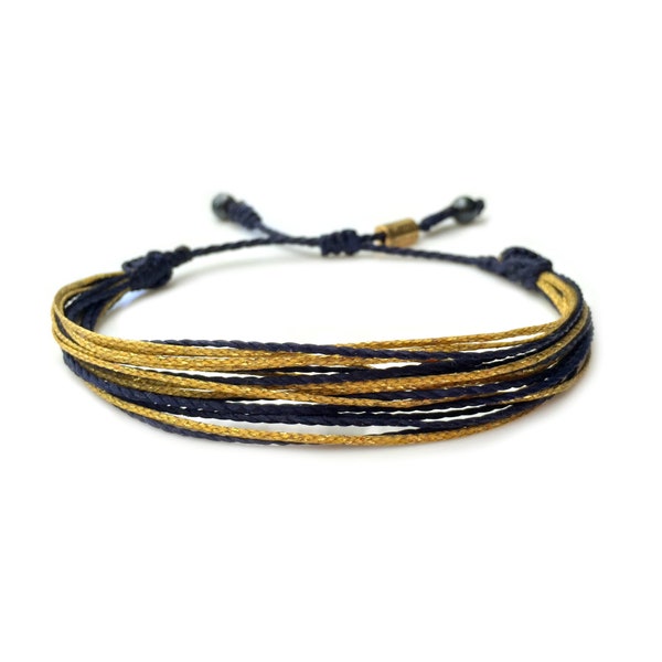 Navy and Gold Bracelet for Women | Naval Academy Bracelet | Notre Dame Bracelet | Navy Blue and Gold Metallic Wax Cord String Bracelet