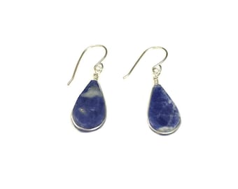 Sodalite Earrings | Navy Blue and Silver Sodalite Jewelry | Denim Blue Earrings | Birthday Gift for Aunt | Dainty Teardrop Earrings