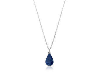 Sodalite Necklace | Minimal Stone Necklace Silver 18 Inch Chain | Blue Sodalite Jewelry | 16 Inch Sodalite Pendant Gold Fill 20 Inch Chain