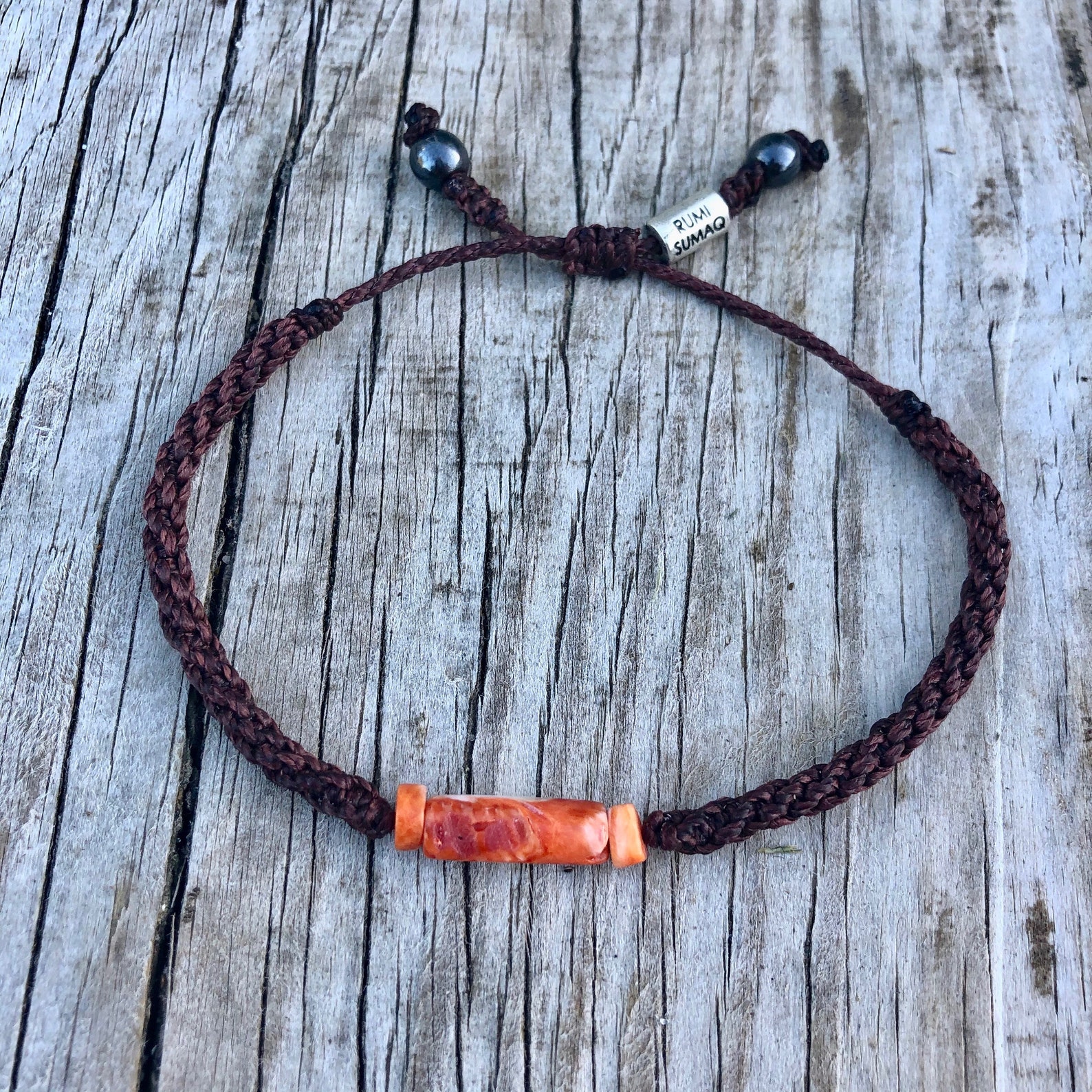 Spiney Rope Orange Spiny Oyster Bracelet, Spondylus Shell Jewelry, Woven Rope ...