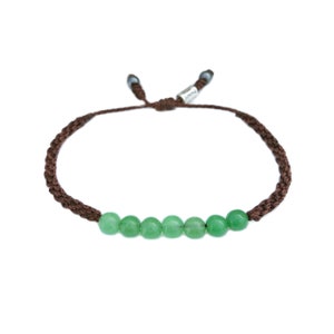 Unisex Jade Bracelet | Jade Bangle Bracelet | Real Jade Beaded Bracelet | Gemstone Macrame Bracelet Brown | Simple Green Stone Bracelet