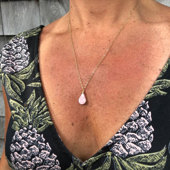 Gift for Mothers Day Gift from Son | Rhodonite Necklace Gold | Pink Stone Pendant Mother's Day Necklace | Rhodonite Jewelry | Pink Necklace