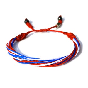 USA American Flag Bracelet, Patriotic Military Gift for Veterans, Red White and Blue String Bracelet, 4th of July Jewelry
