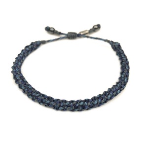 Mens Rope Bracelet | Size Adjustable Pull Tie Mens Cord Bracelet in Blue and Gray | Men Gift for Sailor Bracelet with Hematite Stones | Husband Bday Gift | Waterproof Beach Bracelet Handmade by Rumi Sumaq