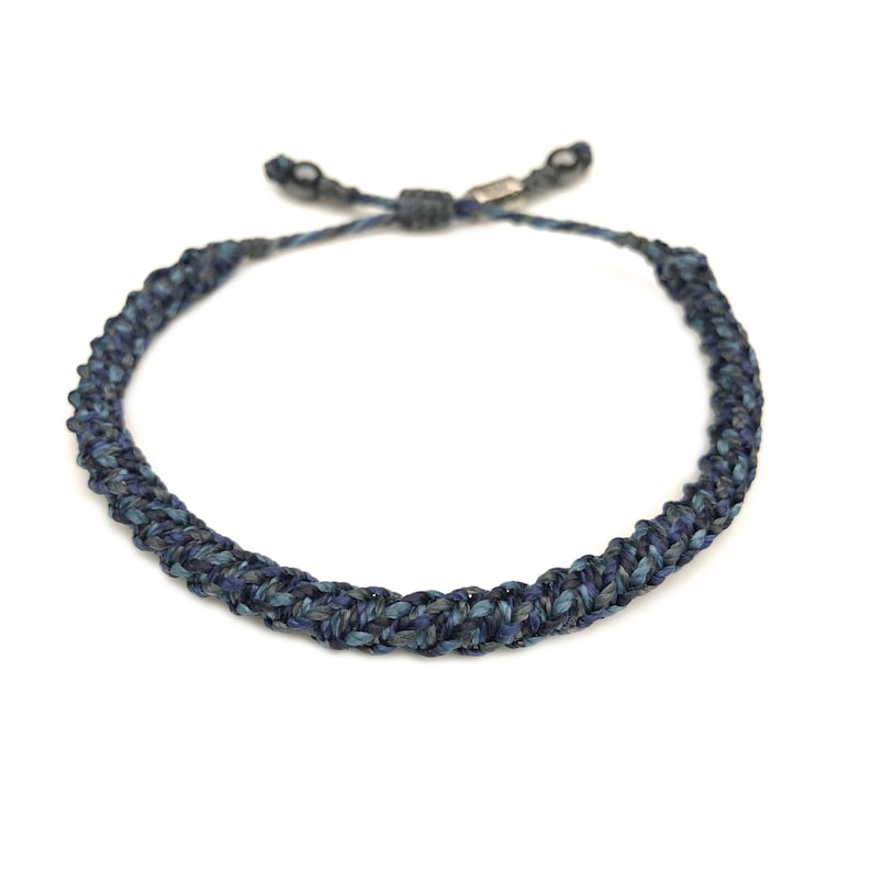 Mens Rope Bracelet | Size Adjustable Pull Tie Mens Cord Bracelet in Blue and Gray | Men Gift for Sailor Bracelet with Hematite Stones | Husband Bday Gift | Waterproof Beach Bracelet Handmade by Rumi Sumaq