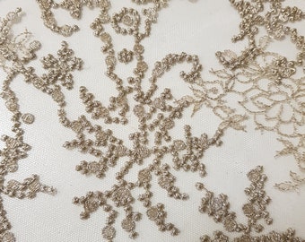 Encaje de bordado francés de alta costura, bordado de oro vintage, encaje de estilo vintage, encaje de novia