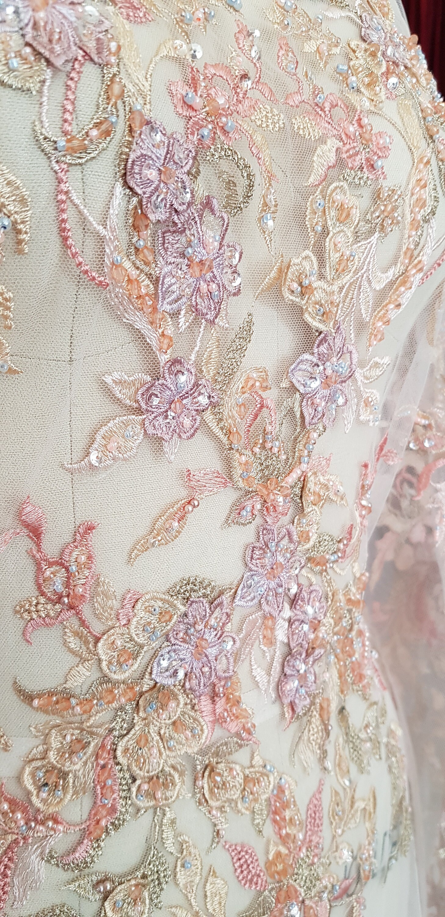 Couture 3D Embroidered and Beaded Multycoloured Lace Fabric, Designer ...